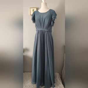 Azazie bridesmaid dress  Chiffon  Color blue Scoop Neck Ruffle Sleeves  Size 14